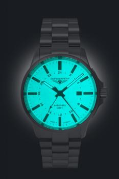 Preview: Bauhaus Aviation Herrenuhr Automatik mit GMT und Titan-Gliederarmband